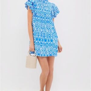 TUCKERNUCK Hyacinth House Blue Patterned Ruffle Sleeve Mini Dress Medium EUC